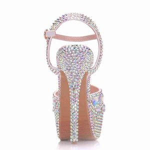 NXY Lady Sandalet Zapatos De Tacón Superalto Con Diamantes Para Mujer, Tacones 14cm, Plataforma Abierta, Pulsera 4 CM, Stilettos Coloridos 0126