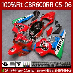 Corpo do OEM para Honda CBR 600F5 600cc 600RR 2005-2006 Bodywork 72No.288 CBR 600 CC RR F5 F5 CBR600RR 05 06 CBR600 RR CBR600F5 2005 2006 Injecção Fairing Factegory Red Blk