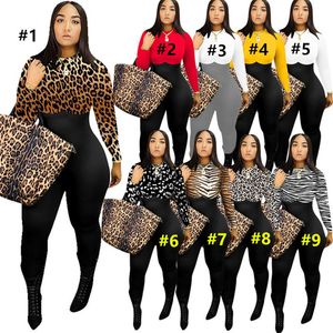 Roupas de grife feminino Moda de moda de manga comprida Round Poscoard leopard impressão multicolor Macacolor macacão sexy One peça Bodysuit F110601