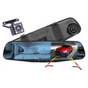 4.3 polegadas carro DVR espelho veículo câmera de vídeo registrador automático filmadora FHD 1080P 2Ch frontal 170 ° traseiro 120 ° amplo ângulo de visão G-sensor