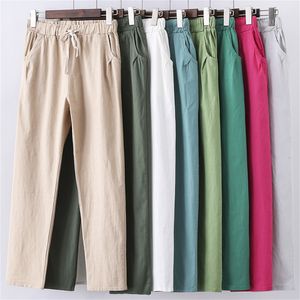 Lace Up Summer Calças Mulheres Sweatpants Pantalon Femme Cantas Cores Algodão Linho Harem Calças Casuais Plus Size Calças Mulheres LJ200820