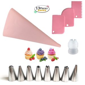 13pcs set of Stainless steel Cake Nozzles Decorating Tips plastic scraper with Pastry Bag Piping Bags