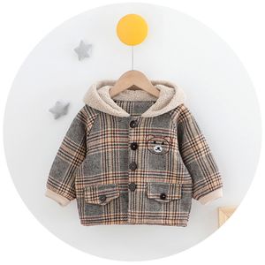 Inverno Neonati Cartoon Orso Plaid Con Cappuccio Spessa Giacche Calde Bambini Capispalla Cappotti Bambini Cappotti casaco LJ201007