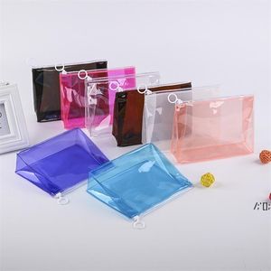 Sacchetto di plastica trasparente colorato con cerniera Borsa cosmetica per cancelleria in PVC Borsa di lavaggio creativa RRA11406