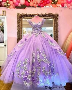 NOVO! 2022 Light Roxo Princesa Quinceanera Vestidos Puffy Ball Gown Appliques Sweet 15 16 Vestido Graduação Promovers Vestidos de XV Años Xu