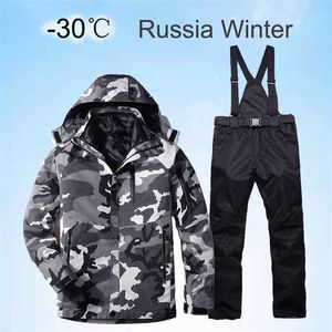 Vinterskiddräkt för män sätta vindtät vattentät varmt snowboarding kostymer manlig utomhusjacka + pants 220106