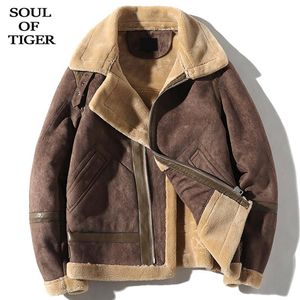 Men's Down & Parkas SOUL OF TIGER 2021 Fashion Luxury Clothes Punk Streetwear Mens Leather Winter Jackets Warm Fur Casual Zipper Suede Coats