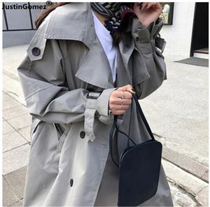 Marca de Alta Qualidade Dupla Breasted Vintage Lavado Outwear Moda Coreana Dupla Breasted Mid-Long Trench Coat T200319