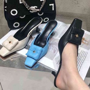 2022 nuovi tacchi alti sottili ciabatte pantofole moda diapositive donne pompe punta quadrata femminile scarpe casual da esterno sandali da donna pompe