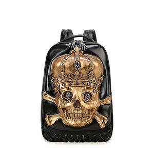 ashion 3D Embossed Crown Skull Men Backpack bags unique Male Cool Rock Bags Rivet whimsical Laptop bag for Teenagers mochila