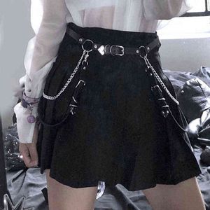 Kobiety Spódnica Belt Kobieta PU Leather Hiphop Nightclub Moda Sexy Dżinsy Dress Heart Punk Pas Z Metal Waist Chain G220301