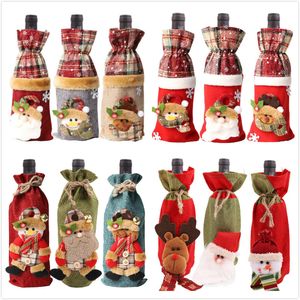 19 Stili Coperchio per bottiglia di vino natalizio Vino Champagne Cartoni animati Borsa per bottiglia per feste Babbo Natale Pupazzo di neve Alce Forniture per decorazioni natalizie