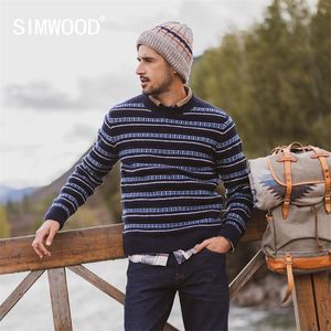 Simwood 가을 겨울 새로운 스웨터 남성 스트라이프 믹스 모직 콘트라스트 컬러 니트 풀오버 스웨터 190412 201124