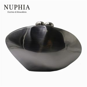 NUPHIA Shell Clutches Metal Box Purse och Evening Koppling Väskor För Kvinnor Party Prom Bronze Silver Black Gold Y201224