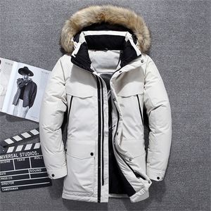 NEW -40 Degrees Top Quality White Duck Down Jacket Men Thick Winter Big Fur Collar Warm Parka Waterproof Windproof 201126