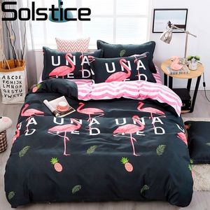 Solstice Snygg Svart Flamingo Style Comforter Bedding Set 3/4PCS sängkläder Sats Sängkläder Duvet Cover Bed Sheet Pillowcases LJ200818