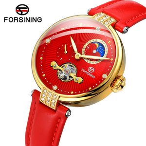 Qifusini Nya kvinnors utrikeshandel Tourbillon Hollow Automatic Belt Mekanisk Watch One Piece Dropshipping Wristwatches