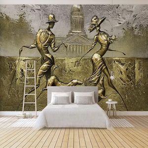 Stile europeo 3D Stereo Golden Lovers Cane Murale Carta da parati Soggiorno TV Divano Sfondo Pittura murale Papel De Parede 3D Decor