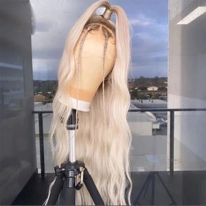 Ombre Platinum Ash Blonde Super Wavy Grey Color wig HD Transprent 13x6 Lace Front Human Hair Wigs Pre Plucked Hairline Bleach Knots