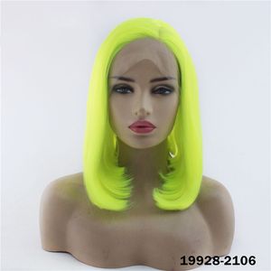 Full Colored Short Bobo Lace Front Wig Synthetic Simulation Human Hair Wig perruques de cheveux humains T2104 Yellow Color