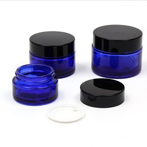 15 30 50 ML cobalto azul, frascos de vidro redondos cosméticos, com forros internos e recipientes de tampas pretas para aromaterapia, bálsamos, recipiente de loções