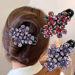 Rhinestone Flower Clamps Colorful Floral Hair Clips Plastic Crystal Hairgrip Handmade Novelty Hair Accessories Tools