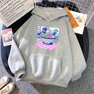 Vaporwave Ramen Print Sweatshirts Mann Oversize Casual Mit Kapuze Streetwear Herren Fleece Komfortable Harajuku Hip Hop Oversize Hoodie H1227