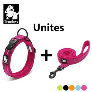 Truelove Easy On Pet Dog Collar i Smycz Zestaw Nylon Reglabele Kołnierz Dog Training Leash Reflectle Pet Supplies Dropshipping LJ201130