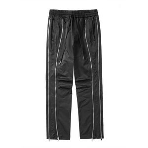 Calças masculinas High Street Heavy Industry Side Double Zipper Tubo Reto Drawstring Nylon God Pants