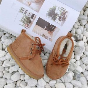 Winter Children Genuine Leather Shoes Kids Snow Boots Baby Sheepskin Fur Booties Girls Boys Waterproof Botas Footwear 211227