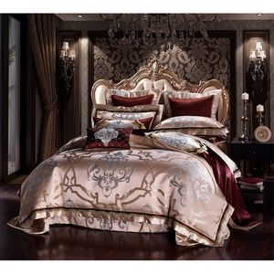 Set di biancheria da letto jacquard in raso di lusso in cotone di seta dorata Set di biancheria da letto matrimoniale king size Set di biancheria da letto / set copripiumino T200706