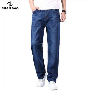 SHAN BAO cotton stretch men's straight loose summer thin jeans 2021 spring classic brand casual lightweight jeans blue G0104