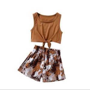 Colete cor sólida + camuflagem shorts baby meninas de duas peças conjunto crianças verão casul verão roupas terno