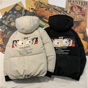 Mulheres doversize Casaco de inverno roupas coreanas soltas desenhos animados impressão mulheres parkas com capuz espessura quente harajuku para baixo jaqueta casaco feminino 201225