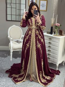 Lorie elegante marroquino kaftan vestidos de noite borgonha bordado beading mulheres festa vestido formal vestido kaftan plus size lj201224