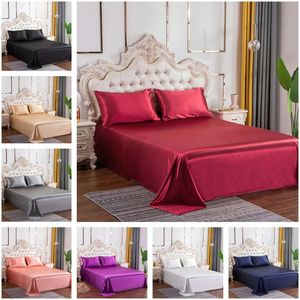 Luxury Satin Silk Flat Sheet Bed Sheet Set White Black Single Queen King Size Bed Cover Set Linen Sheets Twin Full Double Sexy 201113