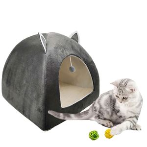 Cute Cat Bed For Kitten Warm House Foldable Dogs Nest Sleeping Plush Mats Soft Cat House Cozy Cat Cushion LJ201225