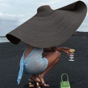 패션 슈퍼 넓은 밀짚 모자 브림 모자 여름 해변 안티 UV 태양 보호 접이식 대형 커버 모자 chapeau femme y200102