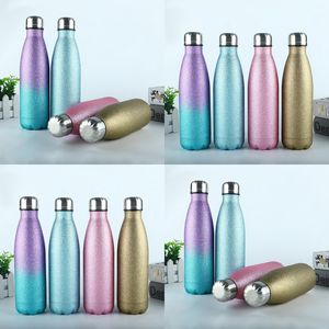 Glitter Gradients Coffee Drinks Cups 500ml Stainless Steel Water Bottles Vacuum Sports Double Deck Durable Mugs Fall Resistant New 22yc F2