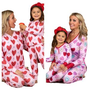 Валентина Pajamas наборы родительские детские одежда сердца напечатанные футболки топы на головных штаны двух частей костюм для детей взрослых девушек домашняя одежда G10801