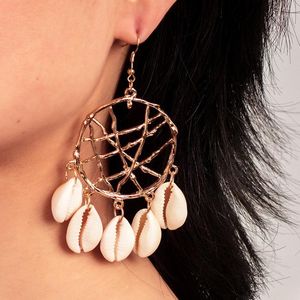 Dangle żyrandol Jouval Big Boho Dream Catcher Naturalne kolczyki z kroplami morza dla kobiet metalowe uchwy