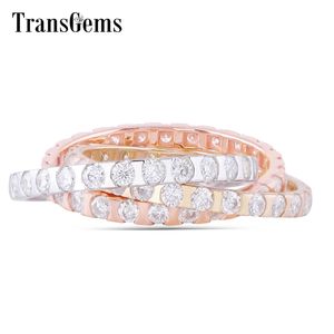 Transgems 14 كيلو أريكولور ثلاثة لهجة الذهب الدائري 2 ملليمتر gh اللون moissanite خاتم الخطوبة الأبدية الزفاف الفرقة للنساء الجميلة مجوهرات Y200620