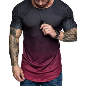 Summer Fashion Do old printing Men Gradient Color Short Sleeve Round Neck T-Shirt Slim Fit Top