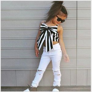 New Fashion Girls Clothing Sets Children Striped Big Bow Tops+Pants 2pcs Set Kids Suit Child Outfits