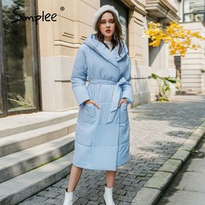 Simplee Casual azzurro autunno inverno donna lungo parka Caldo con cappuccio manica lunga giacca femminile High street Piumini 2020