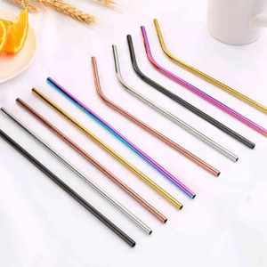 Stock Eco-friendly Matel Straw Water Bottle Tumbler Reusable Straight and Bend Colorful Party Metal Stainless Steel Drinking Straw