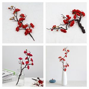 Cherry Red Plum Blossom Silk Artificial Flowers Plastic Branch for Wedding Flower Home DIY Decoration Foam Christmas Berry 20220223 Q2