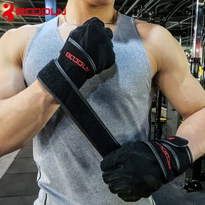 Boodun Sports Fitness Weight lifting Gloves Black Genuine Leather Wrist Gloves Gym Men Women Breathable Training Q0107