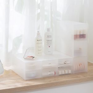 Kreativ hemförvaringslåda Plastorganisation Skåp transparent frostat lådor Kosmetika Sundries Desktop Storage Bins 8 stilar