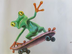 Cute Funky Skater Frog Deskorolka Duży Dekoracje Home Handpainted HD Drukuj Obraz Olejny Na Płótnie Wall Art Canvas Pictures, F2101022